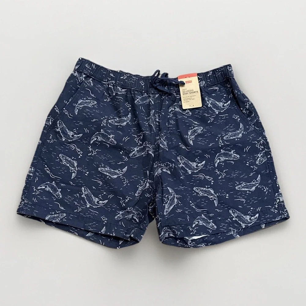 Levi's XX Chino Easy Shorts Mens Large Navy Blue Fish Print 6